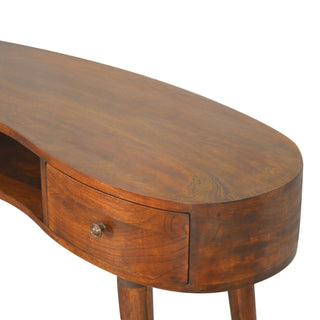 Bronte Writing Desk Mango Wood Wave-Shaped Top Dual Mini Drawers Chestnut