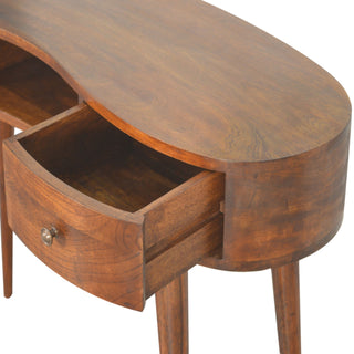 Bronte Writing Desk Mango Wood Wave-Shaped Top Dual Mini Drawers Chestnut