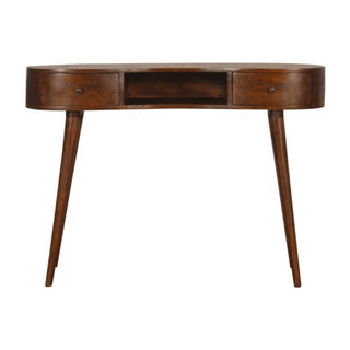 Bronte Writing Desk Mango Wood Wave-Shaped Top Dual Mini Drawers Chestnut