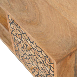 Mosaic Media Unit Natural Oak Mango Wood Crackle-Carved Drawer Fronts with Nordic Tapered Legs