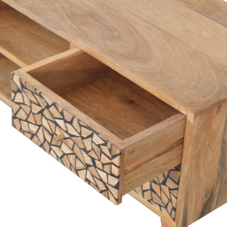 Mosaic Media Unit Natural Oak Mango Wood Crackle-Carved Drawer Fronts with Nordic Tapered Legs