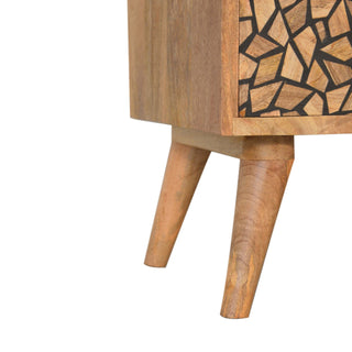 Mosaic Media Unit Natural Oak Mango Wood Crackle-Carved Drawer Fronts with Nordic Tapered Legs