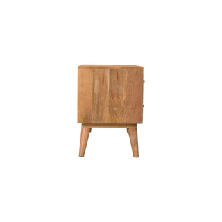 Mosaic Media Unit Natural Oak Mango Wood Crackle-Carved Drawer Fronts with Nordic Tapered Legs