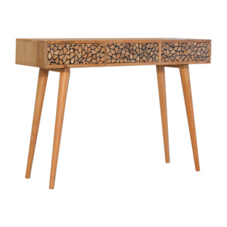 Folia Console Table with Drawers Hand-Carved Mosaic Oak Mango Wood