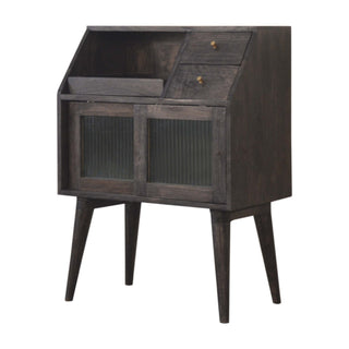 Onyx Bedside Cabinet Dark Walnut Ribbed Glass Sliding Door Mini Drawers
