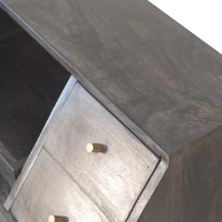 Onyx Bedside Cabinet Dark Walnut Ribbed Glass Sliding Door Mini Drawers