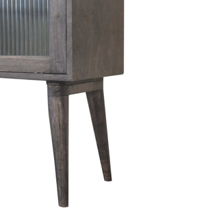 Onyx Bedside Cabinet Dark Walnut Ribbed Glass Sliding Door Mini Drawers