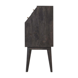 Onyx Bedside Cabinet Dark Walnut Ribbed Glass Sliding Door Mini Drawers