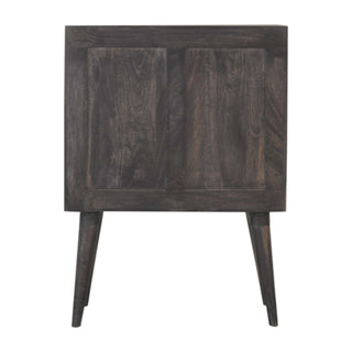 Onyx Bedside Cabinet Dark Walnut Ribbed Glass Sliding Door Mini Drawers