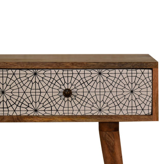 Sora Slim Console Table with Drawers Starburst Mandala Print Nordic Legs Oak Mango Wood