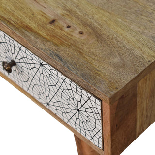 Sora Slim Console Table with Drawers Starburst Mandala Print Nordic Legs Oak Mango Wood