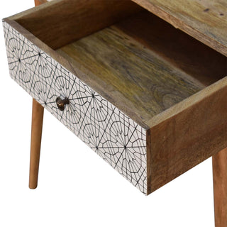 Sora Slim Console Table with Drawers Starburst Mandala Print Nordic Legs Oak Mango Wood