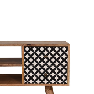 Quartz Media Unit Oak Mango Wood Black & White Diamond Print Cabinet Doors & Drawers Nordic Legs