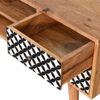 Quartz Media Unit Oak Mango Wood Black & White Diamond Print Cabinet Doors & Drawers Nordic Legs