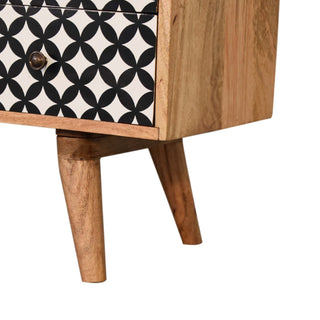Quartz Media Unit Oak Mango Wood Black & White Diamond Print Cabinet Doors & Drawers Nordic Legs