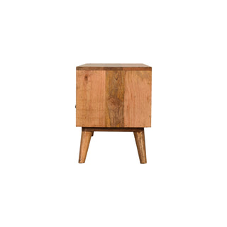 Calla Media Unit Oak Mango Wood Black & White Cobweb Screen-Printed Drawers with Nordic Legs