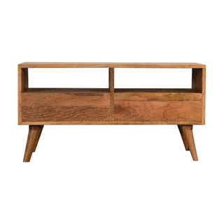 Calla Media Unit Oak Mango Wood Black & White Cobweb Screen-Printed Drawers with Nordic Legs