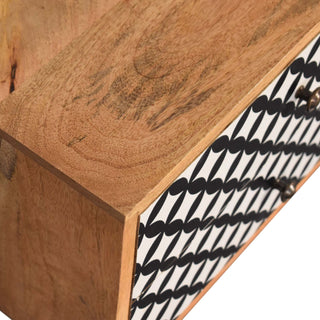 Pixel Media Unit Oak Mango Wood Black & White Circle-Diamond Print Single Drawer with Nordic Legs