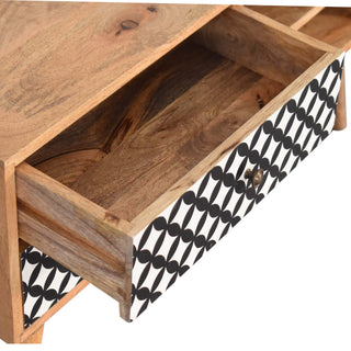 Pixel Media Unit Oak Mango Wood Black & White Circle-Diamond Print Single Drawer with Nordic Legs