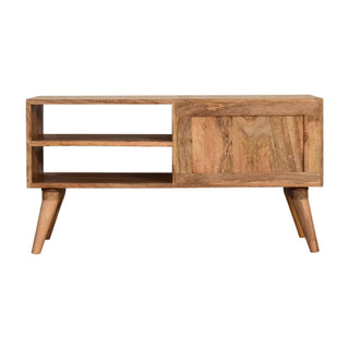 Pixel Media Unit Oak Mango Wood Black & White Circle-Diamond Print Single Drawer with Nordic Legs