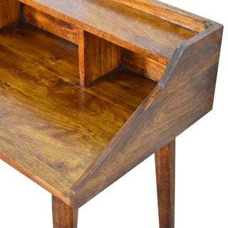 Cortez Writing Desk Mango Wood 4-Compartment Hutch Dark Chestnut With Scandi Legs