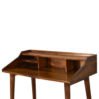 Cortez Writing Desk Mango Wood 4-Compartment Hutch Dark Chestnut With Scandi Legs
