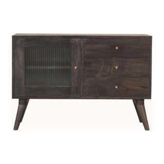 Noir Sideboard Cabinet Ash Black Fluted Glass Doors With Central Drawers