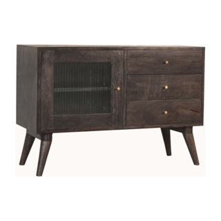 Noir Sideboard Cabinet Ash Black Fluted Glass Doors With Central Drawers