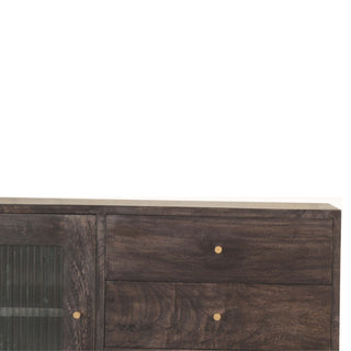 Noir Sideboard Cabinet Ash Black Fluted Glass Doors With Central Drawers