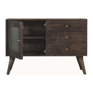 Noir Sideboard Cabinet Ash Black Fluted Glass Doors With Central Drawers