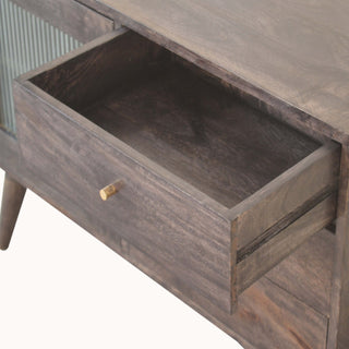 Noir Sideboard Cabinet Ash Black Fluted Glass Doors With Central Drawers