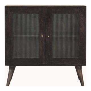 Eclipse Display Cabinet Ash Black Corrugated Glass Twin-Door Grid Shelving