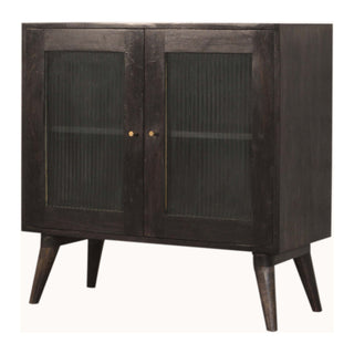 Eclipse Display Cabinet Ash Black Corrugated Glass Twin-Door Grid Shelving