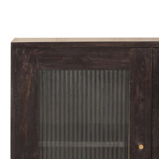 Eclipse Display Cabinet Ash Black Corrugated Glass Twin-Door Grid Shelving