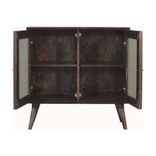 Eclipse Display Cabinet Ash Black Corrugated Glass Twin-Door Grid Shelving
