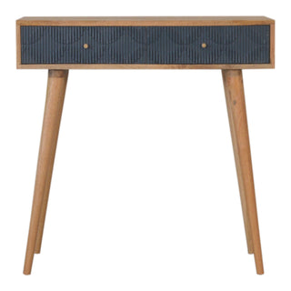 Indigo Console Table with Drawers Navy Ribbed Carved Mango Wood
