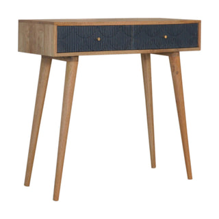Indigo Console Table with Drawers Navy Ribbed Carved Mango Wood