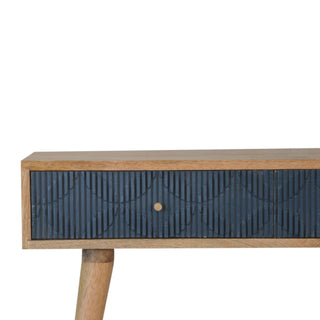 Indigo Console Table with Drawers Navy Ribbed Carved Mango Wood