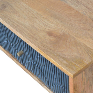 Indigo Console Table with Drawers Navy Ribbed Carved Mango Wood