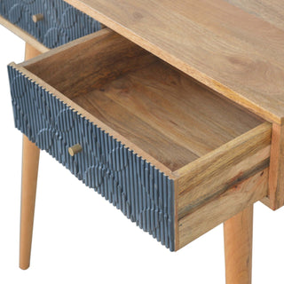 Indigo Console Table with Drawers Navy Ribbed Carved Mango Wood