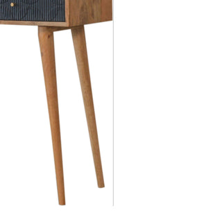 Indigo Console Table with Drawers Navy Ribbed Carved Mango Wood