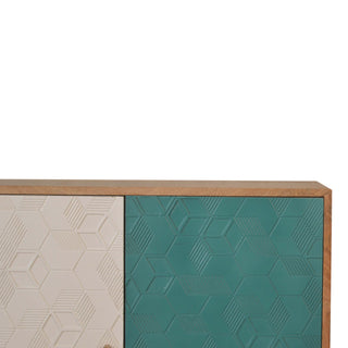 Lagoon Display Cabinet Teal White Split Two-Tone Geometric Cube Doors Oak Frame