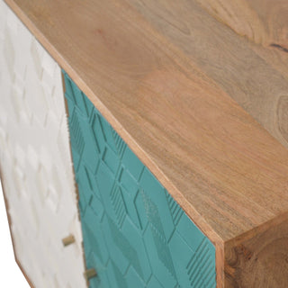 Lagoon Display Cabinet Teal White Split Two-Tone Geometric Cube Doors Oak Frame