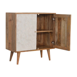 Lagoon Display Cabinet Teal White Split Two-Tone Geometric Cube Doors Oak Frame