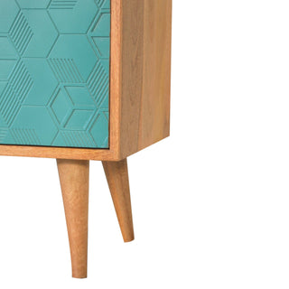 Lagoon Display Cabinet Teal White Split Two-Tone Geometric Cube Doors Oak Frame