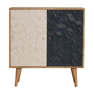 Duality Display Cabinet White Navy Split Two-Tone Geometric Cube Doors Oak Frame