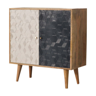 Duality Display Cabinet White Navy Split Two-Tone Geometric Cube Doors Oak Frame
