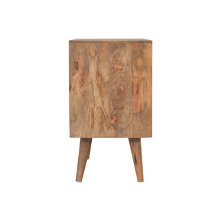 Reef Sideboard Cabinet Teal Cube Relief Door Three-Drawer Natural Oak Asymmetric