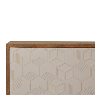 Alabaster Small Sideboard with White Carved Cube Door Panel and Nordic Tapered Legs