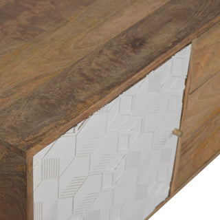 Alabaster Small Sideboard with White Carved Cube Door Panel and Nordic Tapered Legs